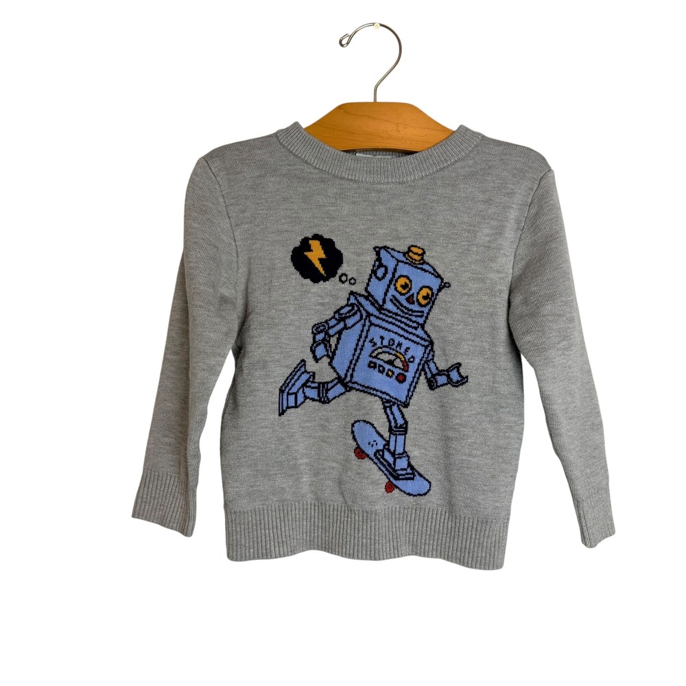 Lola + The Boys Kids Robot Skateboard Cotton Knit Sweater Gray Size 3/4